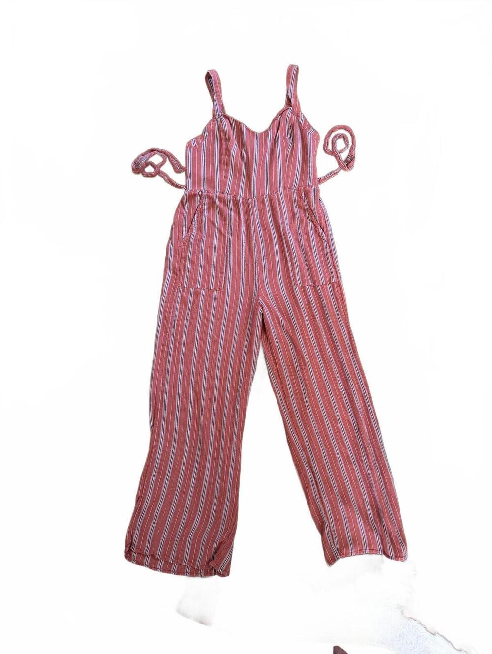 American Eagle Striped Rust Orange Jumpsuit with Adjustable Straps